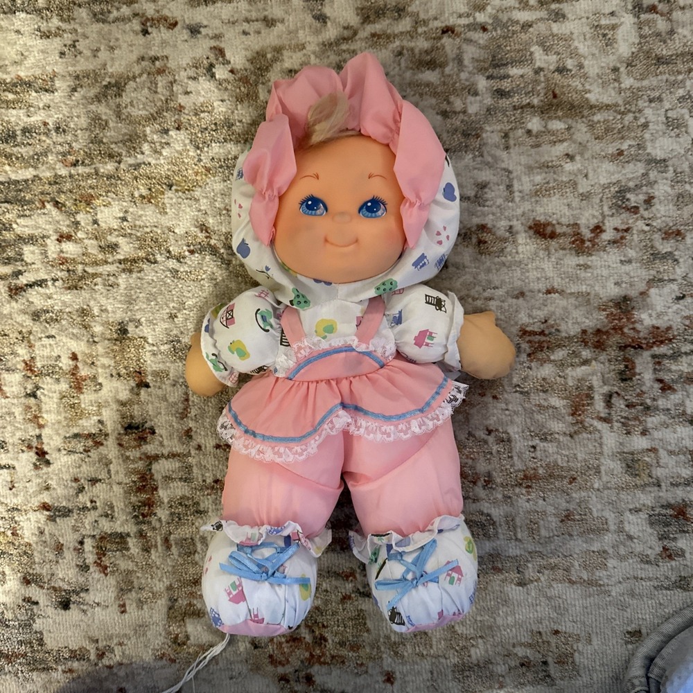 Vintage Loving Wonders Pink  Blonde Nylon Baby Doll Blue Eyes Puffalump 16"